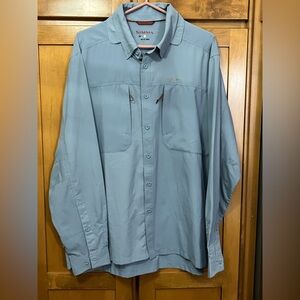 SIMMS INTRUDER BICOMP FISHING SHIRT, NO FLY ZONE STEEL BLUE BUTTON UP